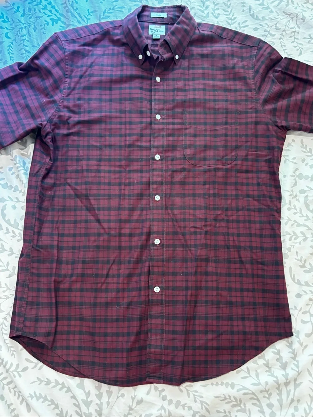 Men’s Maroon Plaid button down shirt